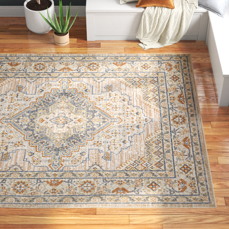 Langley Street Benbow Machine Washable Oriental Blue/Taupe Area Rug